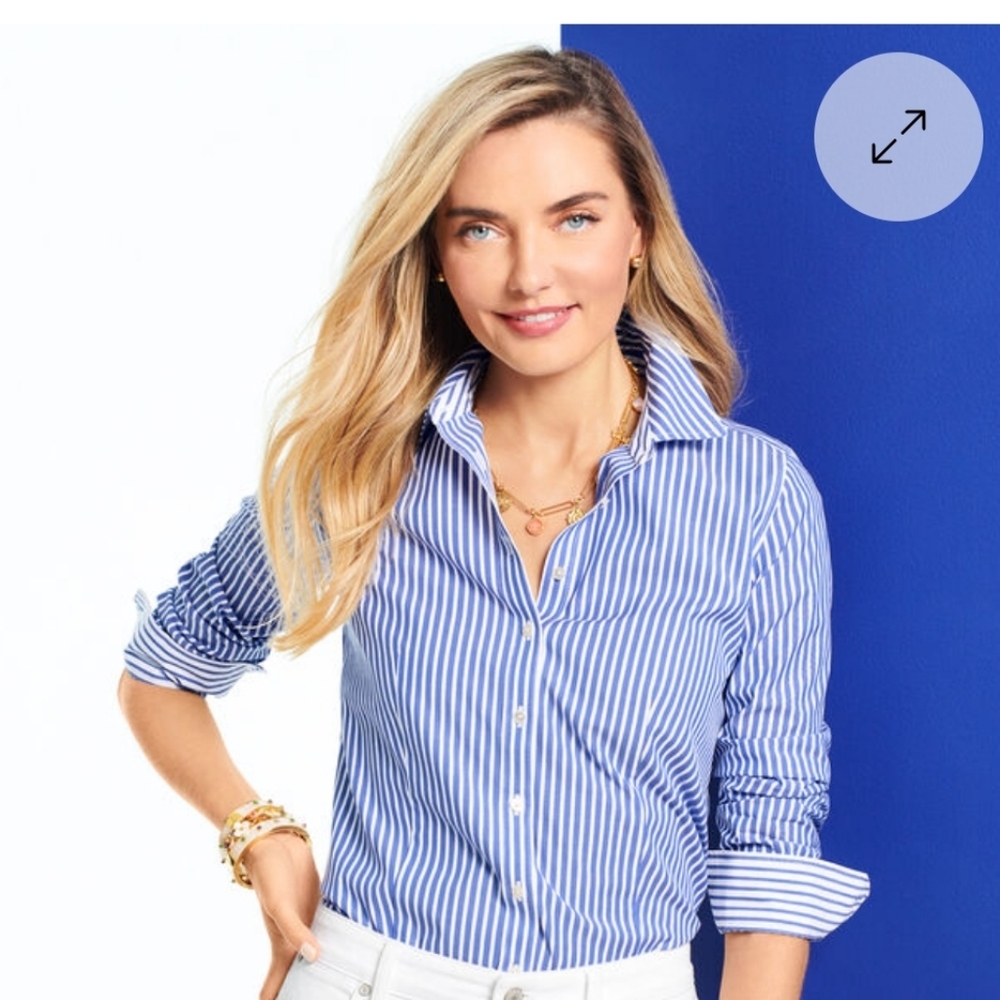 Talbots Blue Striped Button Down Collar Shirt No Iron - Picture 7 of 9